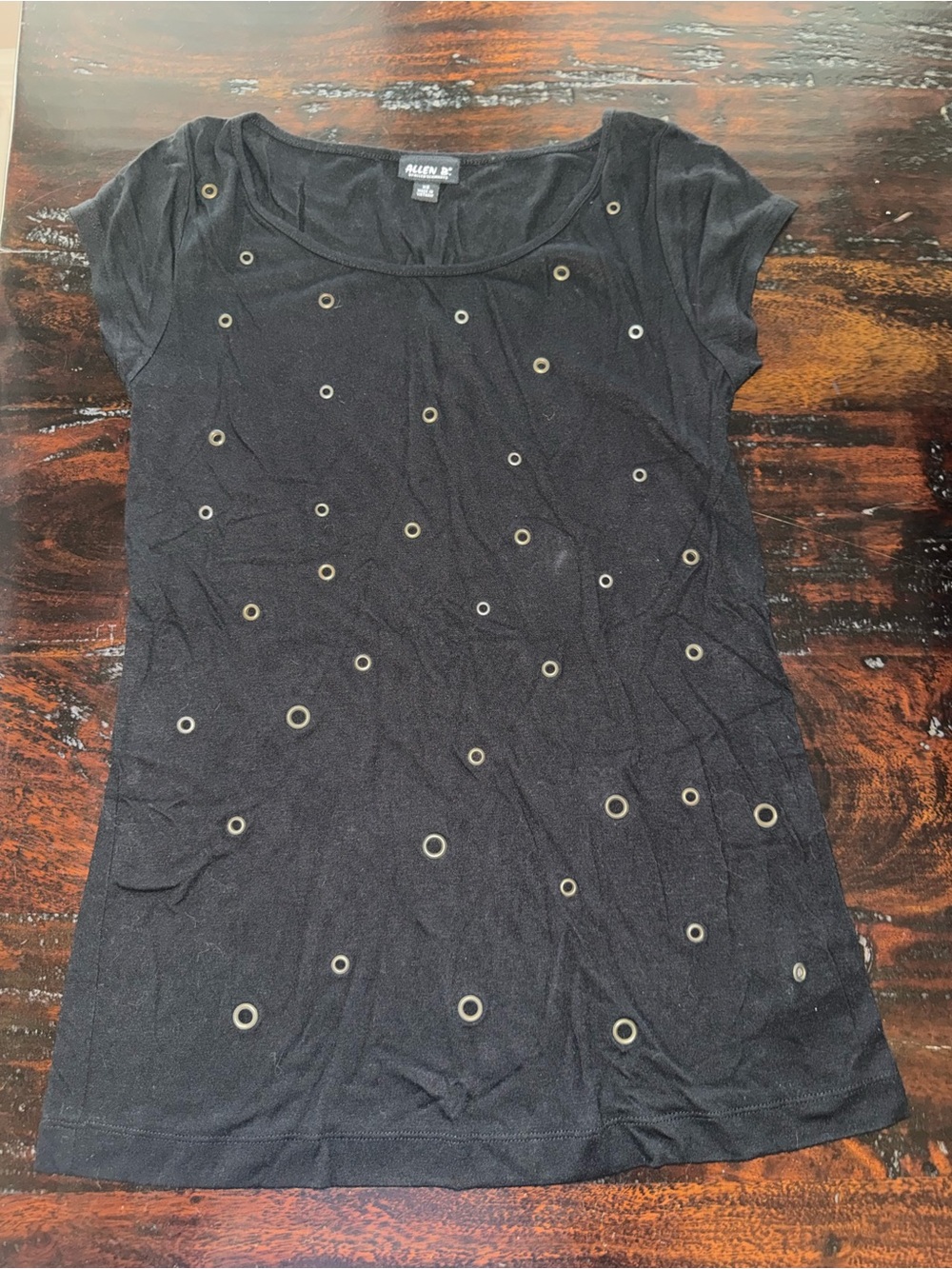 Excellent Condition Allen B. By Allen Schwartz Black Short-Sleeve Eyelet Tee XS